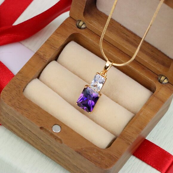 "Elegant Purple Pendant with Gold-Plated Finish – Luxe & Vibrant Style, XPPT1810 - Picture 9 of 13